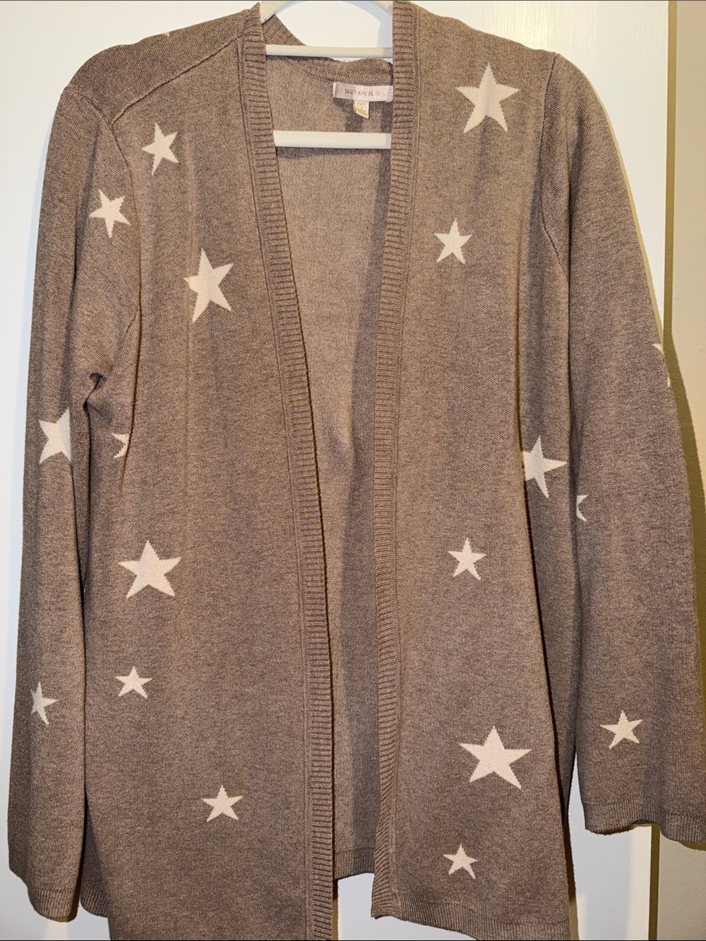 Open-Front Taupe Star Cardigan Sweater Skies are blue XXL